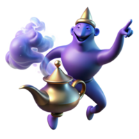 vibrant creative A powerful djinn emerging from a magic lamp, smoky and mysterious lighting, Arabian Nights style detailed png