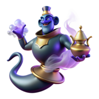 impressive artistic A powerful djinn emerging from a magic lamp, smoky and mysterious lighting, Arabian Nights style professional png