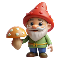 serene classic A curious gnome examining a magical mushroom, soft dappled lighting, children's book illustration style exclusive png