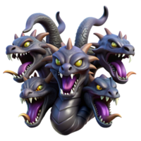 extraordinary classic A menacing hydra with multiple heads, dark and stormy lighting, epic fantasy style high resolution png