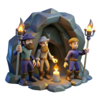 elegant abstract A group of adventurers exploring a dark cave, torchlight, dungeon crawler style 4K png