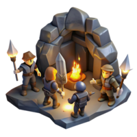 magnificent minimalist A group of adventurers exploring a dark cave, torchlight, dungeon crawler style high resolution png