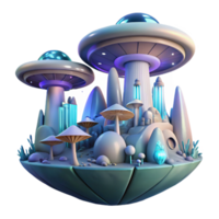 beautiful vintage A futuristic city built within a giant, bioluminescent mushroom, with flying vehicles weaving between its glowing stalks. Soft, diffused lighting, dreamlike atmosphere 4K png