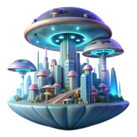 vibrant traditional A futuristic city built within a giant, bioluminescent mushroom, with flying vehicles weaving between its glowing stalks. Soft, diffused lighting, dreamlike atmosphere professional png