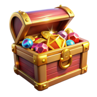 stunning creative A ornate treasure chest overflowing with gold and jewels, gleaming and sparkling lighting, still life style high resolution png