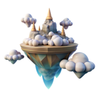 wonderful minimalist A floating island in the sky, surrounded by clouds, dreamy and ethereal lighting, fantasy landscape style high quality png