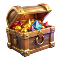 extraordinary abstract A ornate treasure chest overflowing with gold and jewels, gleaming and sparkling lighting, still life style professional png