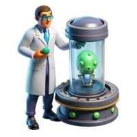 serene abstract A scientist in a futuristic laboratory, examining a sample of extraterrestrial life within a containment field. Sterile, clinical lighting, detailed scientific equipment 4K png