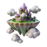 serene rustic A floating island in the sky, surrounded by clouds, dreamy and ethereal lighting, fantasy landscape style 4K png