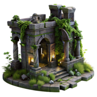 magnificent abstract A crumbling ancient ruin overgrown with vines, mysterious and atmospheric lighting, dark fantasy style detailed png