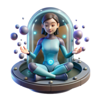impressive artistic A young woman with cybernetic implants, meditating in a zero-gravity chamber, surrounded by glowing particles. Peaceful, serene lighting, ethereal atmosphere genuine png