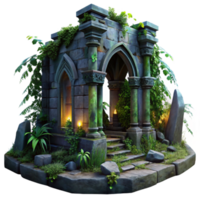 wonderful classic A crumbling ancient ruin overgrown with vines, mysterious and atmospheric lighting, dark fantasy style authentic png