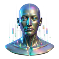 dramatic modern A holographic projection of a human face, glitching and distorting, against a backdrop of abstract data streams. Eerie, unsettling lighting, digital art style original png