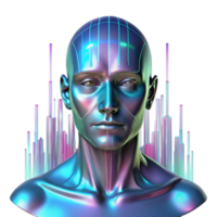 serene modern A holographic projection of a human face, glitching and distorting, against a backdrop of abstract data streams. Eerie, unsettling lighting, digital art style 4K png