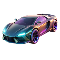 impressive vintage A sleek, futuristic sports car, hovering above the ground, with glowing neon accents and sleek lines. Dynamic lighting, futuristic design. Cyberpunk style original png