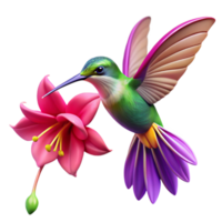magnificent abstract A hummingbird hovering near a vibrant fuchsia flower, dynamic motion blur, close-up, vibrant colors, professional png