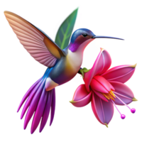 serene contemporary A hummingbird hovering near a vibrant fuchsia flower, dynamic motion blur, close-up, vibrant colors, 4K png