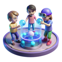 serene contemporary A group of children, playing with holographic toys in a futuristic playground. Bright, cheerful lighting, playful atmosphere detailed png