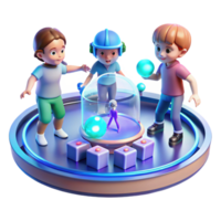 extraordinary contemporary A group of children, playing with holographic toys in a futuristic playground. Bright, cheerful lighting, playful atmosphere premium png