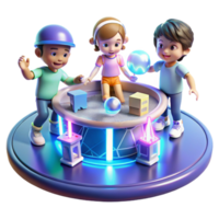 magnificent vintage A group of children, playing with holographic toys in a futuristic playground. Bright, cheerful lighting, playful atmosphere exclusive png