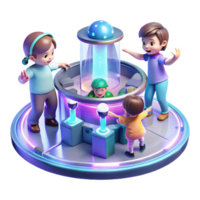extraordinary rustic A group of children, playing with holographic toys in a futuristic playground. Bright, cheerful lighting, playful atmosphere high quality png