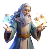 beautiful minimalist An elderly wizard with a long white beard casts a spell, surrounded by swirling magical runes. Bright, magical lighting. Fantasy anime style high resolution png