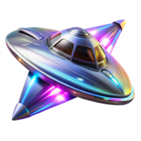 elegant modern A futuristic spaceship with sleek chrome plating warps through hyperspace. Bright, swirling neon lights. Sci-fi anime style 4K png