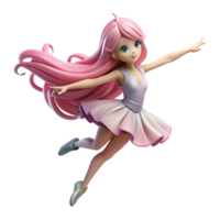 serene artistic A graceful ballerina with long flowing pink hair performs a pirouette. Soft, stage lighting. Shoujo anime style 4K png