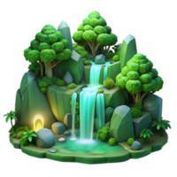 buitengewoon abstract een weelderig groen Woud met een verborgen waterval, mystiek atmosfeer, zacht verlichting, fantasie kunst, hoog resolutie png