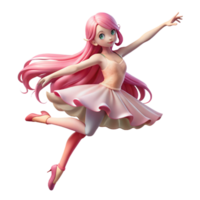 vibrant modern A graceful ballerina with long flowing pink hair performs a pirouette. Soft, stage lighting. Shoujo anime style genuine png