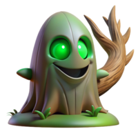 magnifique artistique une malicieux esprit avec embrasé vert yeux coups d'oeil en dehors de derrière une arbre. sinistre, vert éclairage. yokai anime style haute résolution png