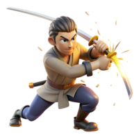 extraordinary modern A skilled swordsman clashes blades with a formidable opponent. Dynamic action lines and sparks. Samurai anime style high quality png