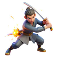 wonderful minimalist A skilled swordsman clashes blades with a formidable opponent. Dynamic action lines and sparks. Samurai anime style 4K png