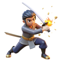 stunning artistic A skilled swordsman clashes blades with a formidable opponent. Dynamic action lines and sparks. Samurai anime style high quality png