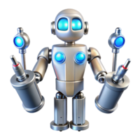 wonderful modern A sleek, chrome medical robot with multiple articulated arms, holding surgical tools, illuminated by cool blue operating room lights in a hyperrealistic style 4K png