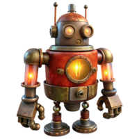 wonderful abstract A rusty, steampunk robot with exposed gears and glowing vacuum tubes, lit by flickering candlelight, in a vintage illustration style premium png