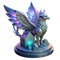 impressive abstract A majestic griffin with iridescent feathers, perched atop a crumbling obsidian tower, lit by a single beam of ethereal moonlight. Art Deco style authentic png