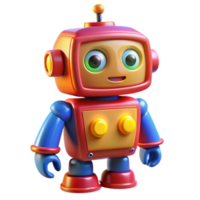 magnificent creative A whimsical, toy-like robot with bright primary colors and oversized buttons, illuminated by warm, playful lighting, in a cartoon style exclusive png