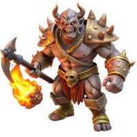 magnificent contemporary A fierce orc warrior wielding a flaming battle-axe, with intricate tribal tattoos glowing with infernal light. Dark fantasy style genuine png