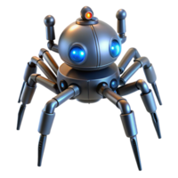 vibrant contemporary A miniature, spider-like robot with multiple legs and sensors, illuminated by infrared light, in a technical illustration style original png