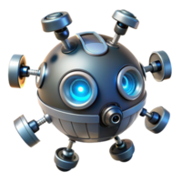 vibrant contemporary A hovering, spherical robot with multiple cameras and sensors, illuminated by directional spotlights, in a futuristic, minimalist style high quality png