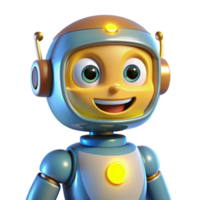 serene rustic A friendly, cartoonish robot with expressive eyes and a cheerful smile, illuminated by bright, sunny lighting, in a playful, whimsical style genuine png