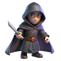 stunning traditional A cunning rogue with a hooded cloak and daggers at the ready, lurking in the shadows, lit by a single ray of moonlight. Noir fantasy style genuine png