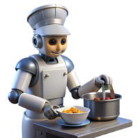 vibrant artistic A robot chef preparing a meal with precise movements, illuminated by kitchen lighting, in a realistic style high quality png