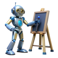serene artistic A robot artist painting a canvas with robotic arms, illuminated by studio lighting, in an artistic style high quality png