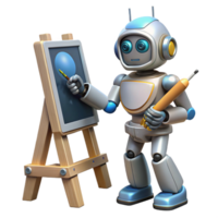 dramatic contemporary A robot artist painting a canvas with robotic arms, illuminated by studio lighting, in an artistic style high quality png