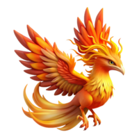 elegant creative A majestic phoenix with fiery plumage, rising from the ashes, illuminated by the intense glow of its own flames. Mythological style high quality png