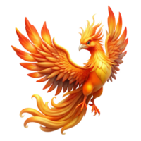 serene modern A majestic phoenix with fiery plumage, rising from the ashes, illuminated by the intense glow of its own flames. Mythological style genuine png