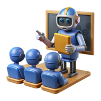 extraordinary creative A robot teacher instructing students in a virtual classroom, illuminated by screen light, in an educational style detailed png