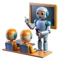 vibrant classic A robot teacher instructing students in a virtual classroom, illuminated by screen light, in an educational style high quality png